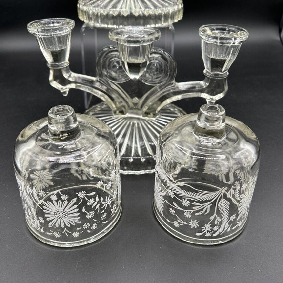 Jeannette Cosmos Candle Triple Candlestick with Votive Holders Clear Glass, Pair - Picture 4 of 5